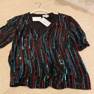 Velvet NWT Black Nikky top-xs multi color sequins